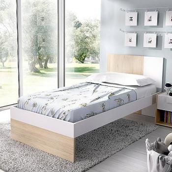 Cama infantil Duranno, cama individual para dormitorio, 196x97h79 cm, blanco y roble
