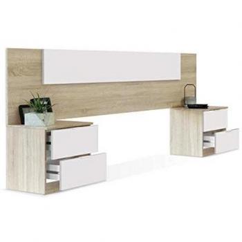 FRS, Cabecero + 2 mesitas modelo Noon Plus acabado roble/ blanco artic