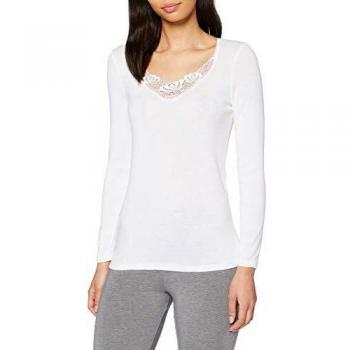 Damart Maglia Termica Fine Cote Dentelle Thermolactyl Degré 3, Bianco