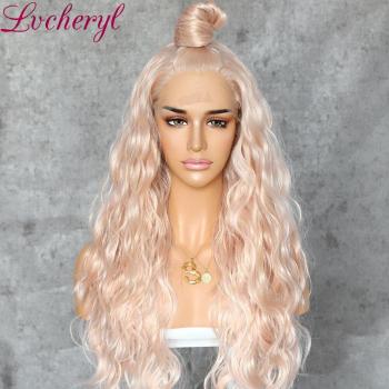 Lvcheryl Party Wig Natural Wavy Peach Blonde Lace Front