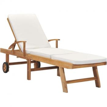 Lit de Jardin en Teck avec Coussin Crème 195 cm