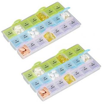 2 x 7-Tage Pillendose mit 3 Fächern für Morgen, Mittag und Abend, transparenter Wochenmedikamentendosierer