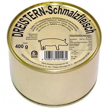 Dreistern Schmalzfleisch (Schweinefleisch 72%) 6 x 400g Dosen