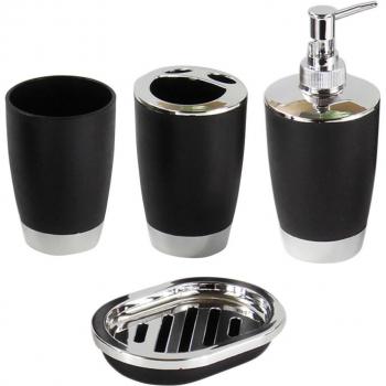 4-Piece Plastic Bath Accessories: Shampoo Bottle, Toothbrush Holder, Soap Dish, Gargle Cup