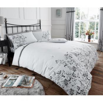 Luxury Maria Grey Double Duvet Cover, Reversible Bedding Set