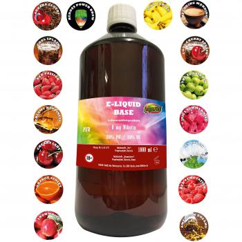 E‑Liquid Starterkit: 1 L 50/50 Basis + 30 ml Vanille-Testaroma – 0 mg Nikotin