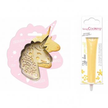 Création Licorne : Kit Relief Biscuit + Stylo Chocolat Jaune Pastel