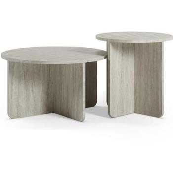 Set de Tables Basses Rondes en Travertin Clair