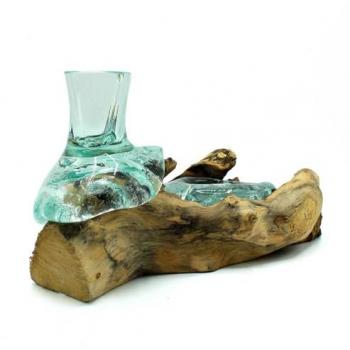 Vase décoratif en verre et bois
