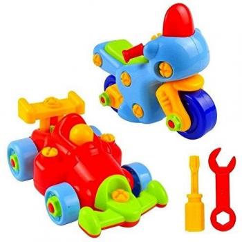 Kids Formula 1 Build‑Your‑Own Car & Moto Set – 2 Packs, 50 Components, Free Tools and Net Bag – Simple Assembly (Age 3+)