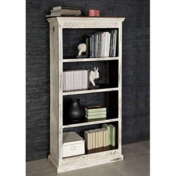 Massivmoebel24 Regal Mango Akazie 85x40x175 weiß gewachst castle-antik 223