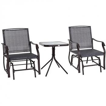Outsunny 3-Piece Sling Fabric Rocking Glider Chair Set with Table