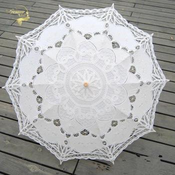 Braut-Regenschirm mit dekorativer Stickerei, Baumwolle, Weiß Elfenbein Battenburg Spitze