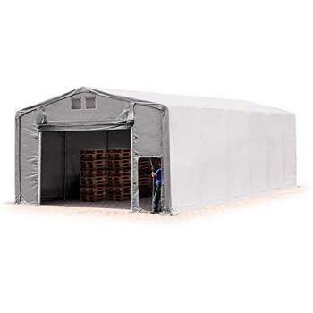 Industrial Tent 8x12m, 4m Sides, PRIMEtex PVC 2300, Fire Resistant, Grey, Pull-Up Gate