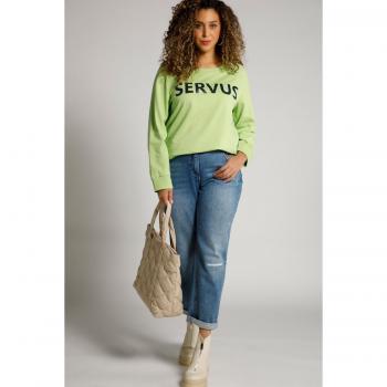 Felpa in Cotone Verde con Scritta, Scollo Girocollo, Maniche Lunghe, Donna, Taglia 48/50