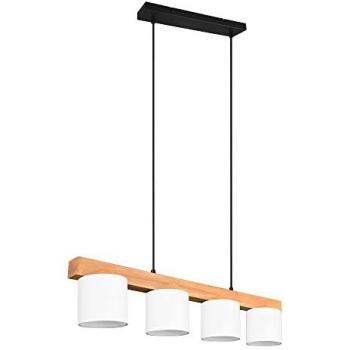 Hängelampe Esstischleuchte 4-flammig Naturholz Stoff H 150 cm