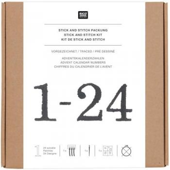 Rico Design Adventskalender‑Zahlen Set schwarz – inklusive bedruckter, löslicher Stickvorlage