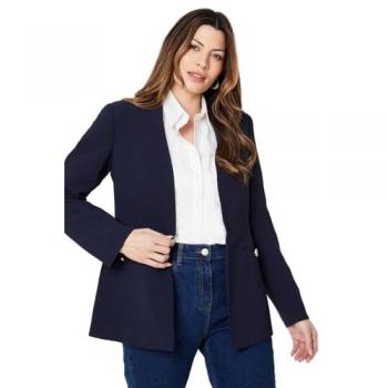 Collarless Button Detail Edge To Edge Jacket