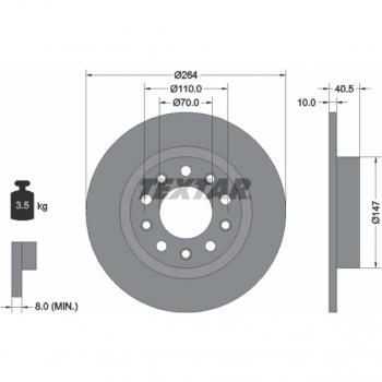 Bremsscheibe Textar 92230203 hinten, 264mm, für Dodge Dart, voll, 1 Stück
