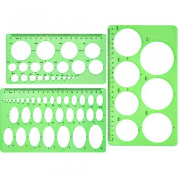 3 Pcs Green Plastic Circle and Oval Rulers for Digital Drawing