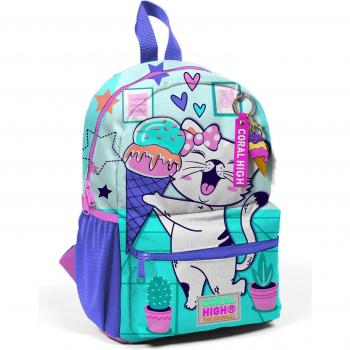 Zaino Minik Yuva Turchese Rosa con Gatto Due Compartimenti 23551