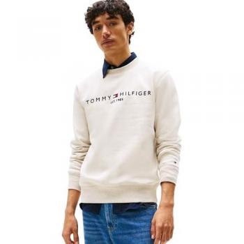 Tommy Hilfiger Herren‑Sweatshirt „TOMMY LOGO“ – beige, Rundhals, unifarben