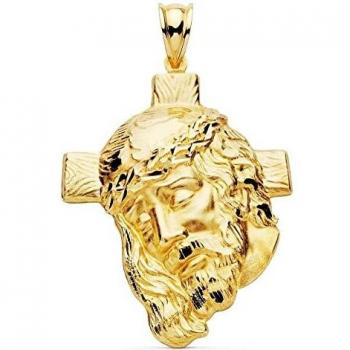 Cruz Tallada Oro 18k Cabeza Cristo 40mm