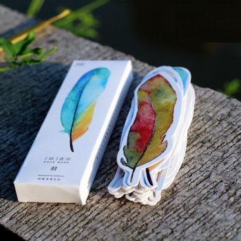 30 pcs Colorful Feather Bookmarks