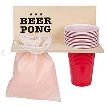 Out of the Blue Partyspiel Beer Pong mit Holzablage