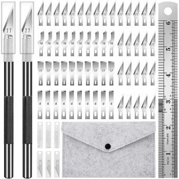 Ensemble 64-couteaux Exigeant Exacto Precision Craft – Kit artisanal avec lames, règle, couleur argent