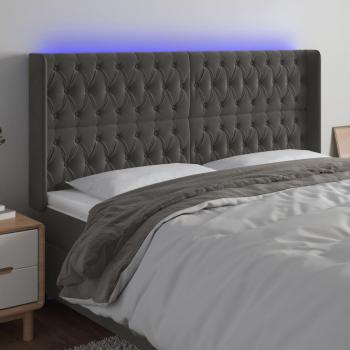 Testiera a LED in Velluto Grigio Scuro 183x16x118/128 cm