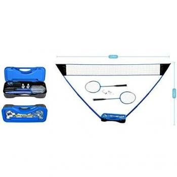 Kit Badminton Tout-en-Un PLAY4FUN – Filet, Raquettes, Volants & Boîte – Bleu