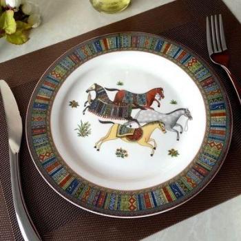 Opulent Bone China Dinnerware with Horse Motif