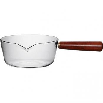 Pot de cuisson en verre avec poignée en bois pour soupes