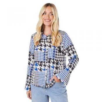 Petite Dogtooth Print Open Cuff Shirt