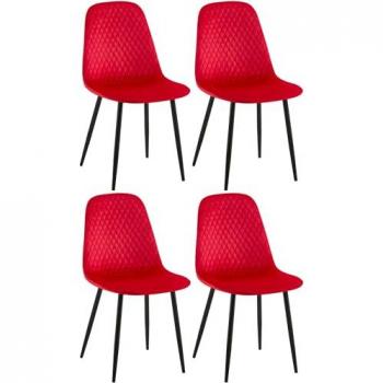 Set de 4 sillas Giverny en terciopelo rojo con acolchado