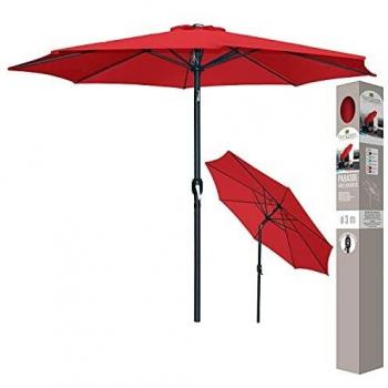 Parasol rojo de aluminio 300 cm con manivela y tubo de 48 mm