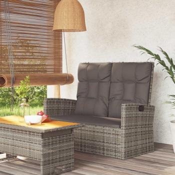 Banc de porche gris 118 cm, banc de jardin incliné, résine tressée