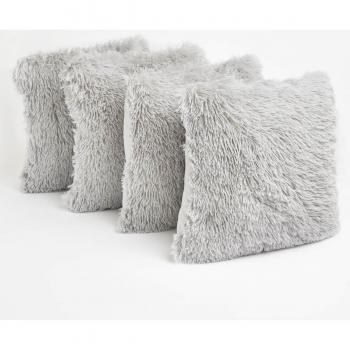 Sienna Soft Shaggy Plush Cushion Covers, Silver