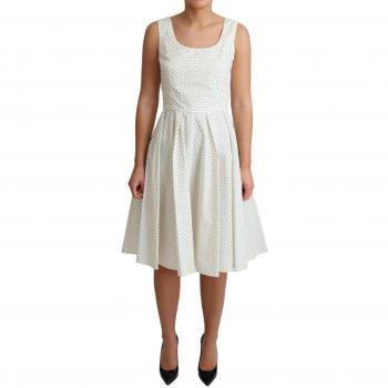 Abito A Trapezio in Cotone Bianco con Pois