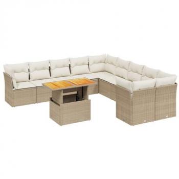 Sofá Outdoor VidaXL 11 Peças com Almofadões Vime PE Bege