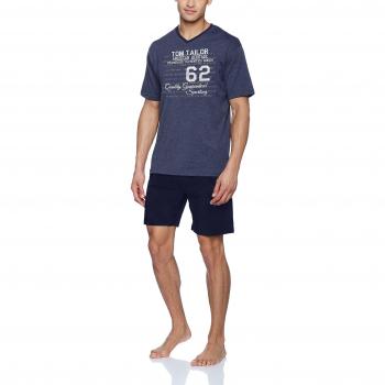 Tom Tailor Underwear Herren Shorty Schlafanzug, V-Ausschnitt, Blau, Größe S