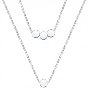 Gliederkette ELLI „Layer 2‑lagig mit Kreisen 925 Silber“, Länge 42 cm, silberfarben, Damen