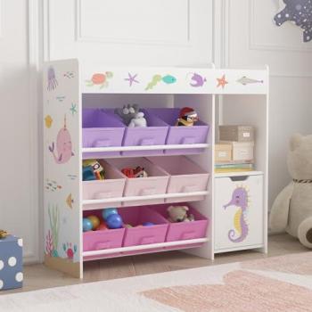 En.casa Kinderregal Søndreland mit Ozean Motiv und 9 Faltboxen