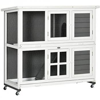 PawHut Wooden Rabbit Hutch with Wheels