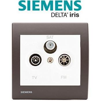 Prise TV/FM/SAT Siemens Blanc Delta Iris + Plaque Marron Soft