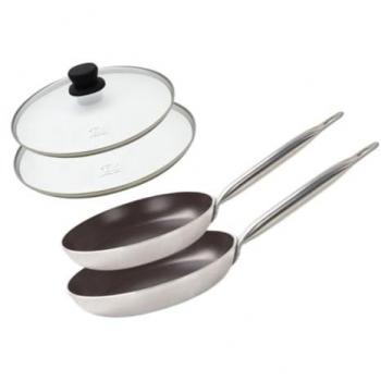 Set de Cuisine 28 et 32 cm en Aluminium, Céramique Sans PFAS avec Couvercles Verre Elo Bistro Line