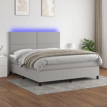 Cama box spring colchón y luces LED tela gris claro 160x200 cm vidaXL