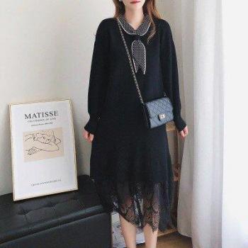 Vestido de Suéter de Invierno con Detalles de Encaje