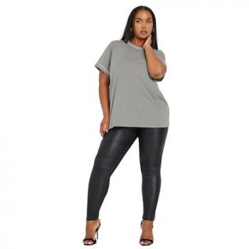 T-shirt Yours Courbe Gris en Coton 100% avec Ornements en Perles